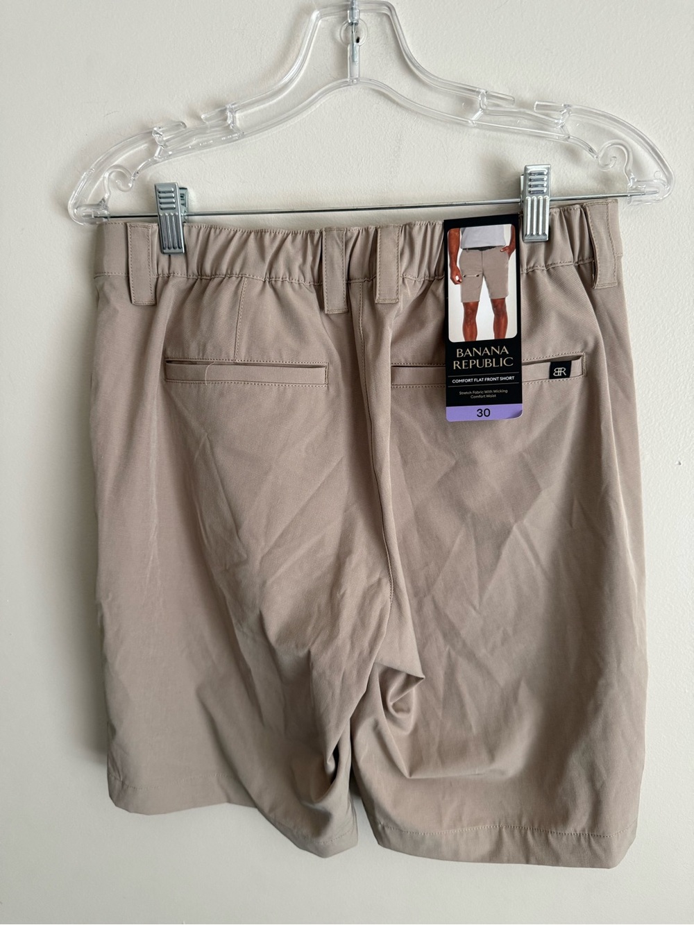 New Banana Republic Men’s Comfort Flat Front Shorts Tan Khaki Performance Sz 30